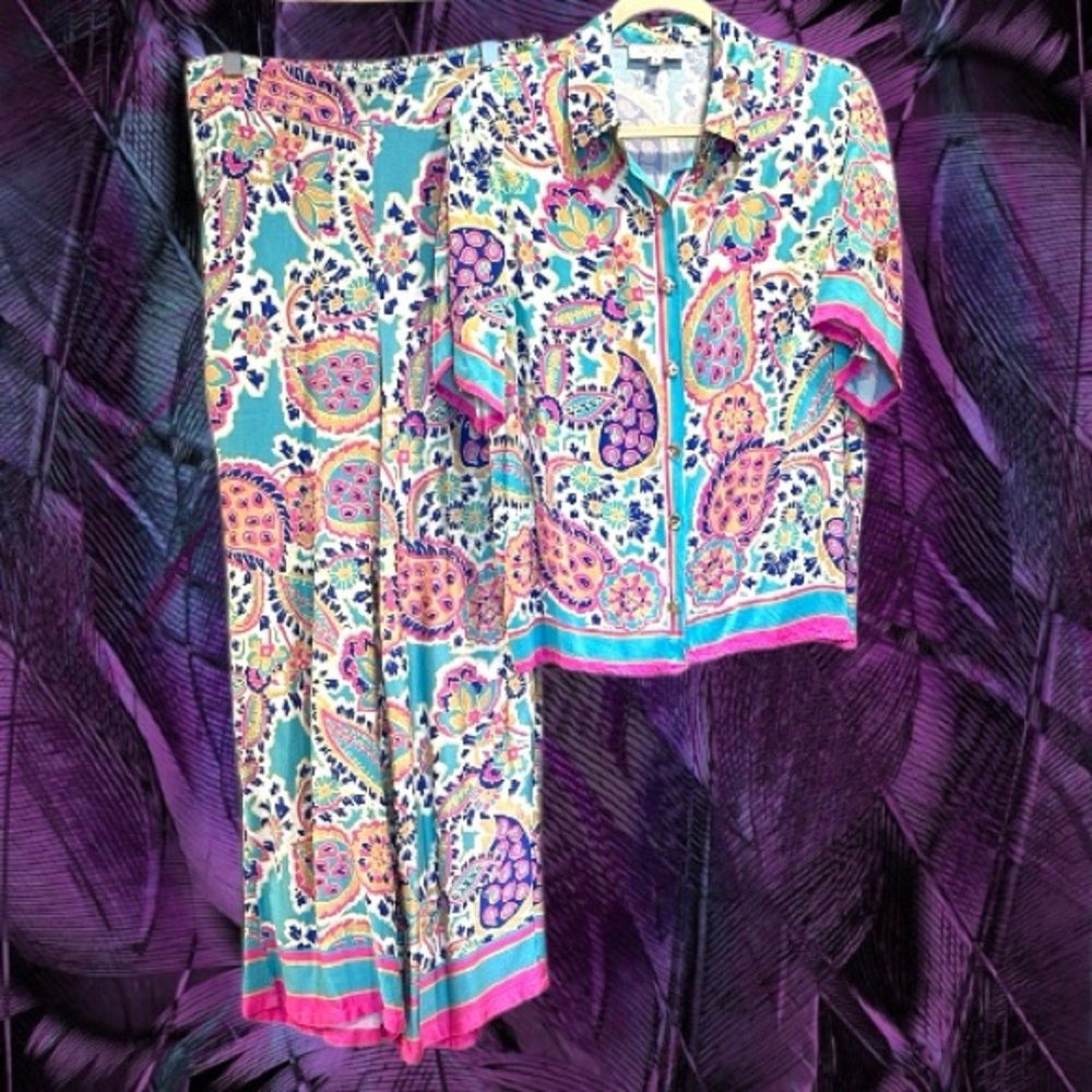 Rachel Zoe Multicolor Paisley Shirt and Pants Set